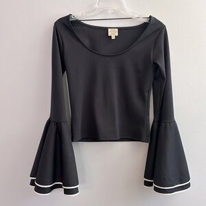 Torn by Ronny Kobo black heavyweight top with wide flare bell sleeves